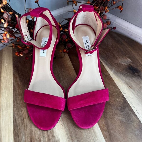 L.K. Bennett DORA Suede Open Toe Sandal Heel Shoes Size 36EU Pink Fuschia - Picture 3 of 11